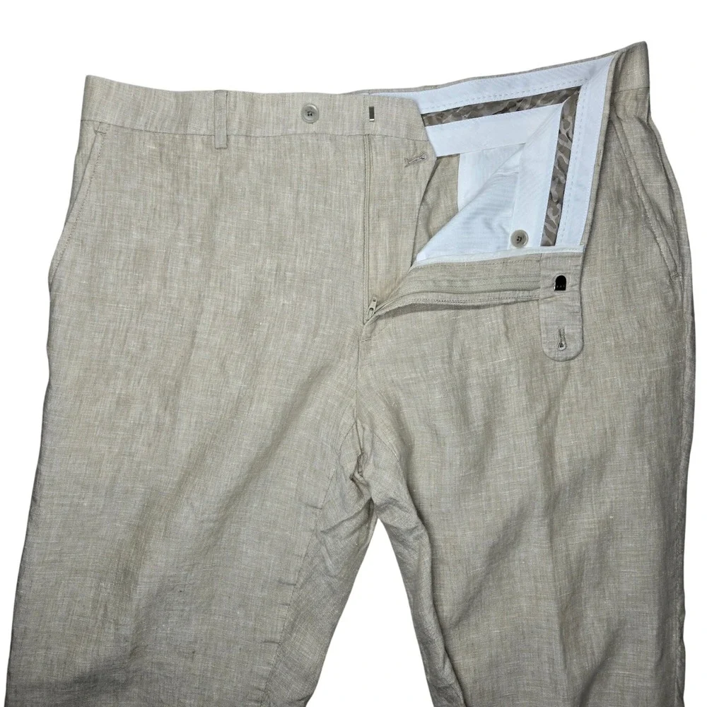 Joseph Abboud Mens Beige 100% Linen Flat Front Trousers Pants‎ 38 Waist